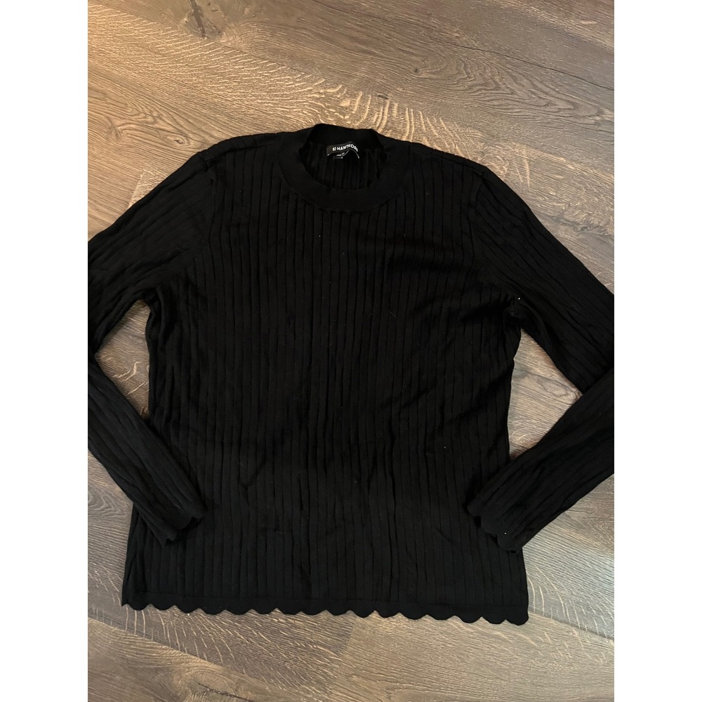 41 HAWTHORN Ribbed Knit Sweater Scalloped‎ Hem Long Sleeve Black XXL